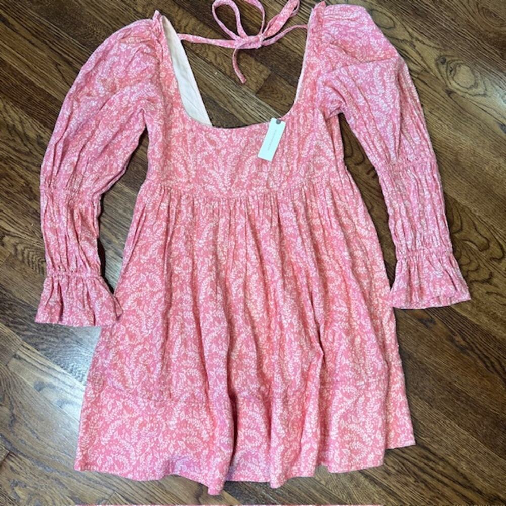 NWT Anthropologie Pilcro Long Sleeve Square Neck Mini Dress Womens S Pink Floral